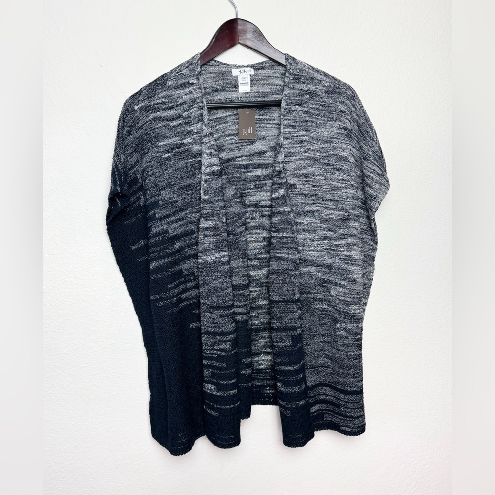Pure J Jill Women Poncho Blue Gray Oversized Knit Pullover Kimono Style Sweater